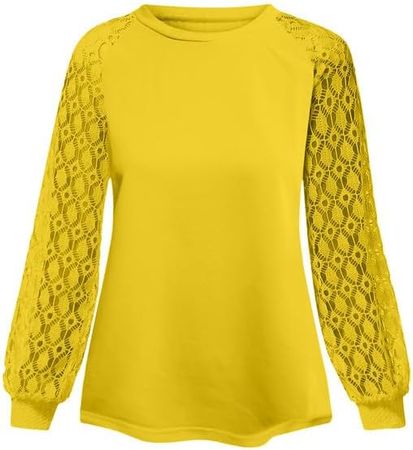 Cugoodte Womens Long Sleeve Tops Dressy Lace Crew Neck Casual Loose Blouses Solid Color Fall Work Tops Tunic T Shirts at Amazon Women’s Clothing store