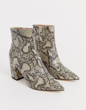 OFFICE aloud pointed block heel ankle boots in snake | ASOS