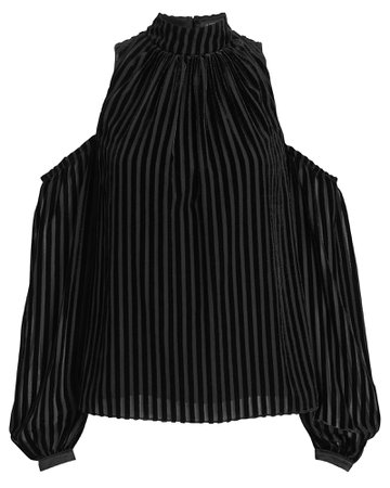 Renata Cold-Shoulder Striped Velvet Blouse