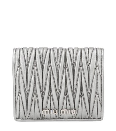 Metallic matelassé leather wallet