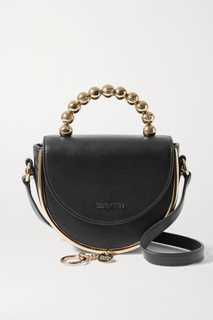 Mara Evening Embellished Leather Shoulder Bag - Black