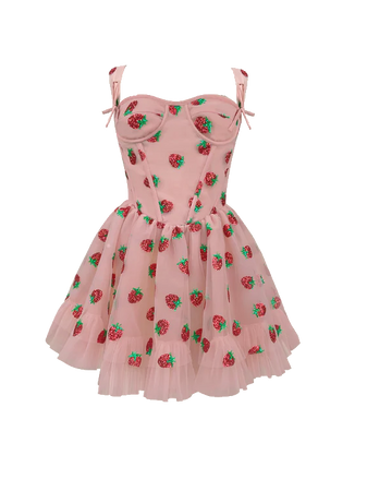 Lirika Matoshi | Pink Corset Strawberry Mini Dress (Dei5 edit)