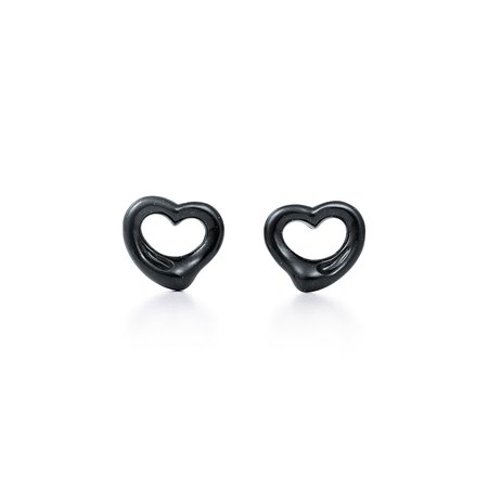 Elsa Peretti® Open Heart earrings of black jade and sterling silver. | Tiffany & Co.