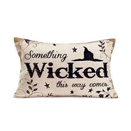 Vintage Rustic Style Leaves Wreath Halloween Quote Saying Decorative Pillow Covers Lumbar Waist Cotton Linen Throw Pillow case Cushion Cover Sofa Chair Decorative Oblong Long 12x20 inches (HWL01): Gateway