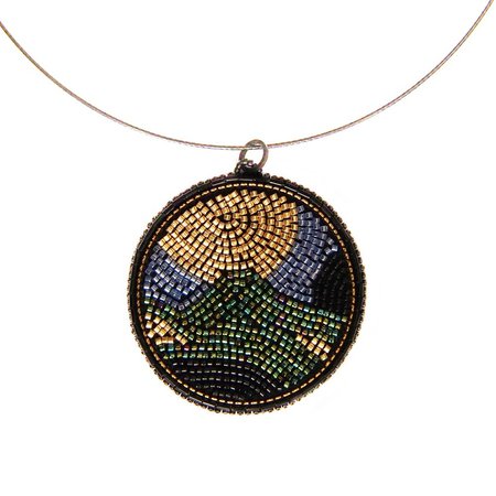 SashaSi abstract Landscape bead embroidered necklace