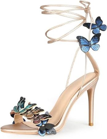 Amazon.com | Arqa Strappy Heeled Sandals for Women Butterfly Ankle Wrap High Heels Lace-up Wedding Bride Stiletto | Heeled Sandals