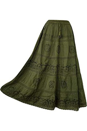 Doorwaytofashion Cotton Summer Skirt Midi Boho Hippie Crochet Lace Tiered One Size 10 12 14 16 18 (Deep Army Green): Amazon.co.uk: Clothing