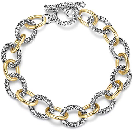 Amazon.com: Mytys Cable Bracelet 2-tone Circles Chain Silver and Gold Wire Bangle Designer Inspired Bracelets for Women: Clothing, Shoes & Jewelry