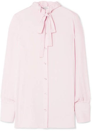 Pussy-bow Embellished Silk Blouse - Baby pink