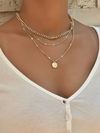 Disc Charm Layered Necklace | SHEIN USA