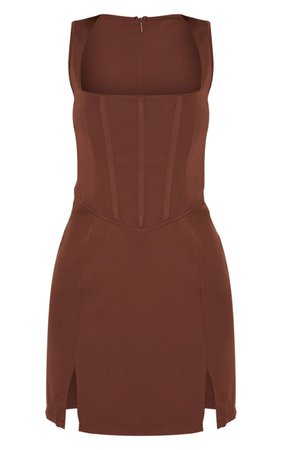 Brown Sleeveless Corset Bodycon Dress | PrettyLittleThing USA