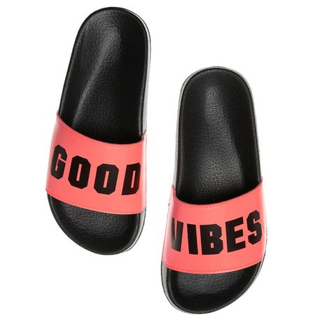 PINK Victoria's Secret Shoes | Vs Pink Good Vibes Single Strap Slides Flip Flops | Poshmark