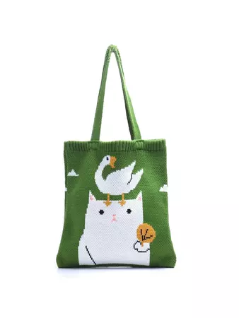 Cat Pattern Cute Tote Bag Crochet Bag | SHEIN USA