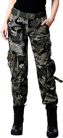 chouyatou Women's Active Loose Fit Military Multi-Pockets Wild Cargo Pants at Amazon Women’s Clothing store