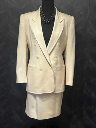 Liz Claiborne Collection SZ 6 Women’s Light Yellow 2PC Skirt Suit 💯% Wool