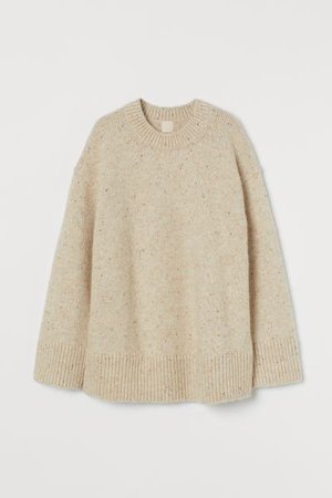 Wool-blend jumper - Light beige/Nepped - Ladies | H&M GB