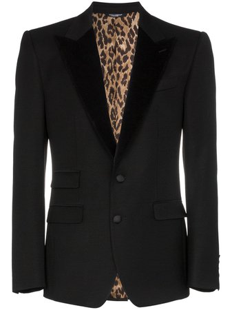 Dolce & Gabbana Leopard Print Lined Blazer G2LX4TGEF76 Black | Farfetch