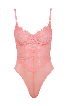 Intimates : 'Nadia' Pink Lace Bodysuit