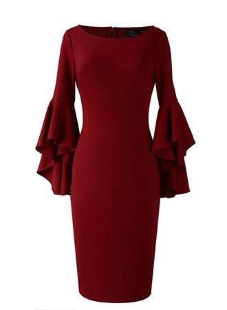 VFSHOW Womens Ruffle Bell Sleeves Business Cocktail Party Bodycon Sheath Dress at Amazon Women’s Clothing store
