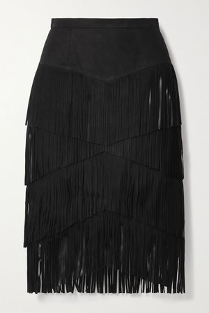 Black Fringed suede midi skirt | Michael Kors Collection | NET-A-PORTER