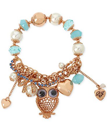 Betsey Johnson Goldtone Enamel Owl Bracelet with Box: Clothing