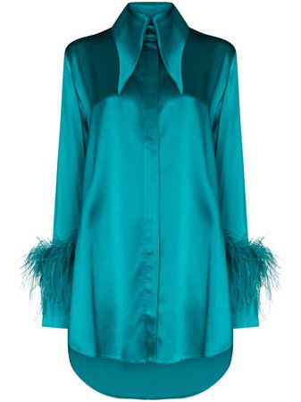 16Arlington Seymour Collar Feather Trim Shirtdress - Farfetch
