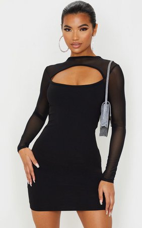 Black Mesh Bodice Bodycon Dress | PrettyLittleThing USA