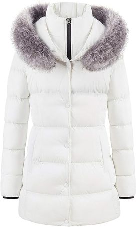 Amazon.com: CREATMO US Women's Winter Snow Jacket Long Fur Puffer Coat With Removable Faux Fur Trim : Clothing, Shoes & Jewelry