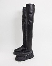 ASOS DESIGN Wide Fit Katie chunky over the knee boots in black | ASOS