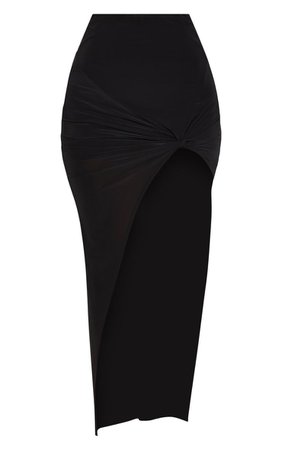 Black Slinky Knot Front Maxi Skirt | Skirts | PrettyLittleThing USA