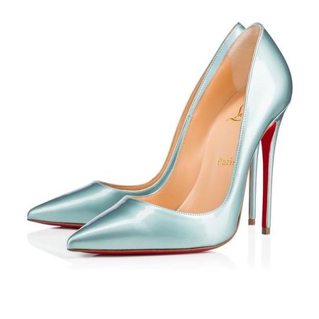 Christian Louboutin Blue So Kate 120 Icy Everest Metal Patent Satin Leather Pointed Heel Pumps