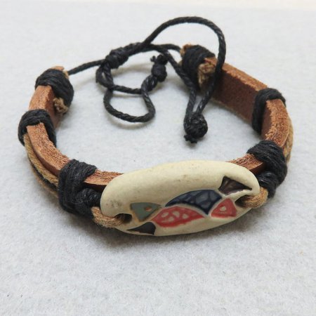 Fish Pottery and Leather Bracelet Mexican Vintage Bracelet | Etsy