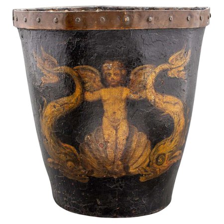 18th Century English Hand Painted Leather Fire Bucket For Sale at 1stDibs