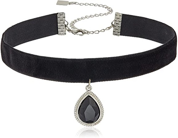 1928 Jewelry Black Velvet with Silver-Tone Black Teardrop Pendant Choker Necklace: Amazon.ca: Jewelry