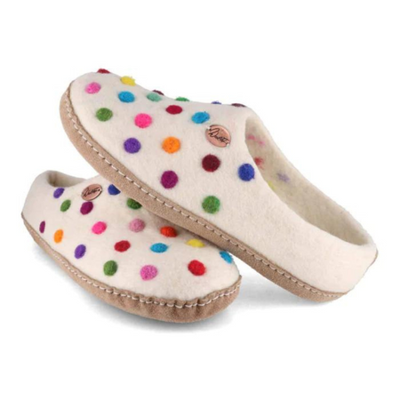 Footprint Leather Sole Barefoot Slippers with Footbed Dotted White