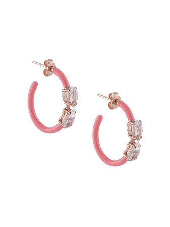 Bea Bongiasca 9kt yellow gold Vine coral pink enamel and rock crystal hoops - FARFETCH