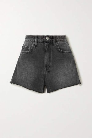 Rise N Hi Frayed Denim Shorts - Black