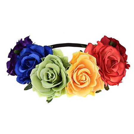 DreamLily Rainbow Rose Hawaiian Stretch Flower Headband for Garland Party (Rainbow) at Amazon Women’s Clothing store: