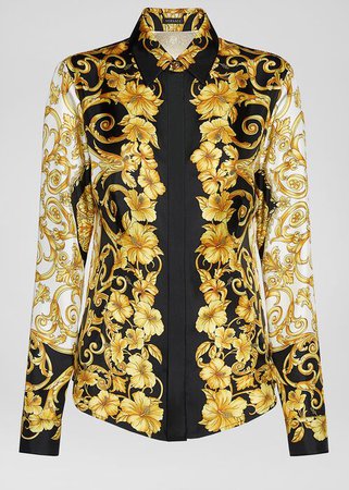 Versace Gold Hibiscus Print Silk Shirt for Women | US Online Store