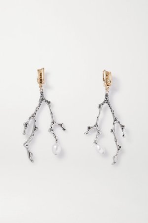 Chloé | Connie gold and silver-tone, pearl and crystal clip earrings | NET-A-PORTER.COM