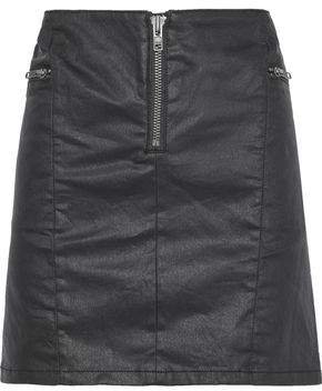 Emery Zip-detailed Coated-denim Mini Skirt