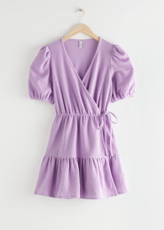 Puff Sleeve Wrap Mini Dress - Lilac - Mini dresses - & Other Stories