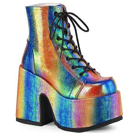 DEMONIA "Camel-203" Ankle Boots - Rainbow Iridescent Vegan Leather – Demonia Cult