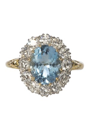 Croghan’s Jewel Box Victorian Aquamarine & Diamond Halo Engagement Ring