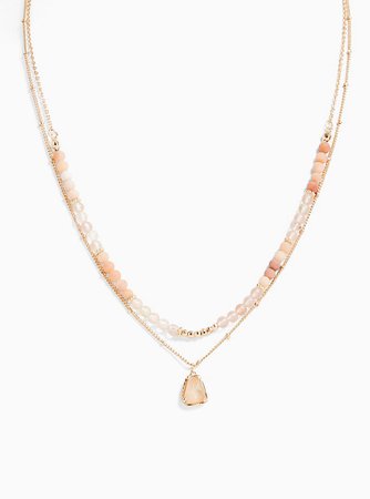 Plus Size - Gold-Tone & Peach Beaded Layered Necklace - Torrid