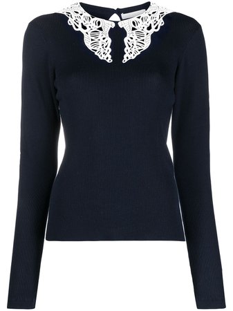 Shop blue Chloé embroidered collar ribbed blouse with Express Delivery - Farfetch