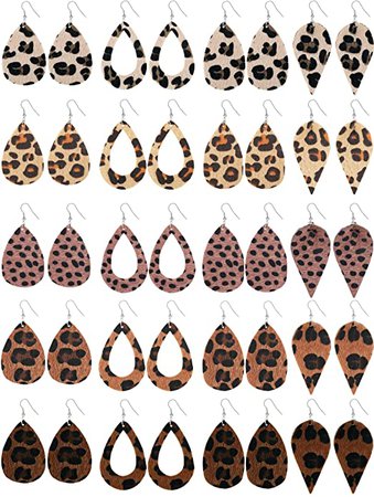 Amazon.com: 20 Pieces Faux Leather Earrings Leopard Print Earrings Teardrop Dangle Earrings (Solid Hollow Teardrop Style): Jewelry