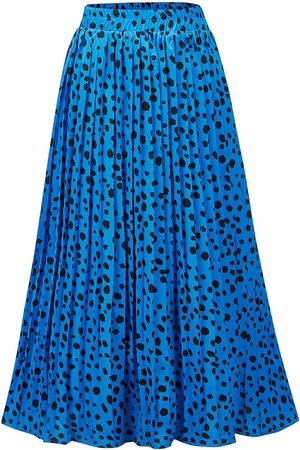 Amazon.com: Basoteeuo Pleated Skirts for Women Midi Length Trendy Summer High Waisted A Line Long Skirt Leopard Blue S : Clothing, Shoes & Jewelry