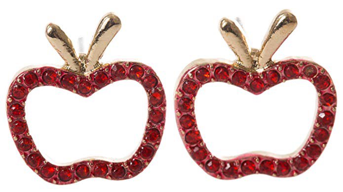 Amazon.com: Artisan Owl - Sparkling Gold Tone and Red Apple Stud Earrings: Clothing