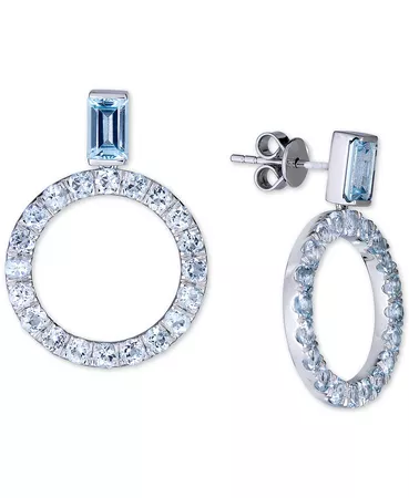 Macy's Blue Topaz Drop Hoop Earrings (4-3/8 ct. t.w.) in Sterling Silver